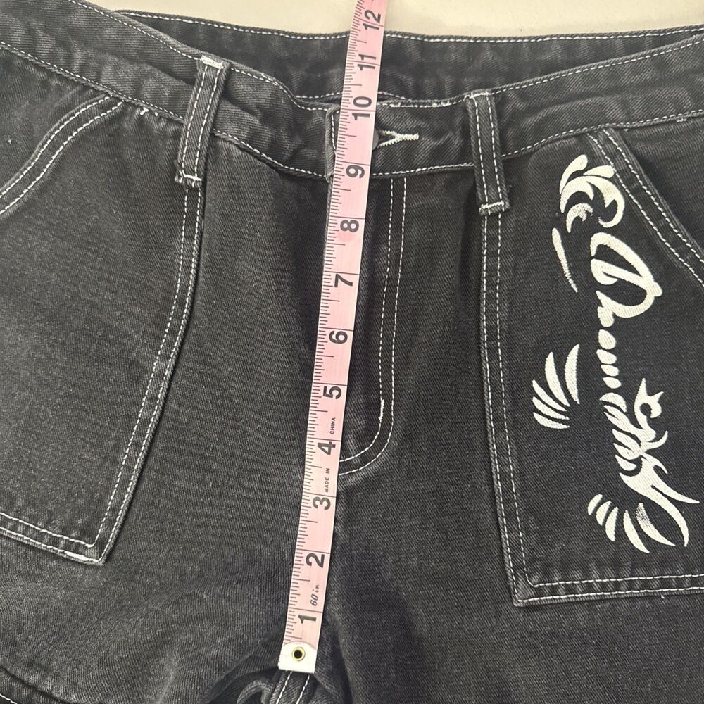 Romwe Grunge Punk Plus Letter & Skull Print Flap Pocket Side Cargo Pants Size 6 - Picture 10 of 12